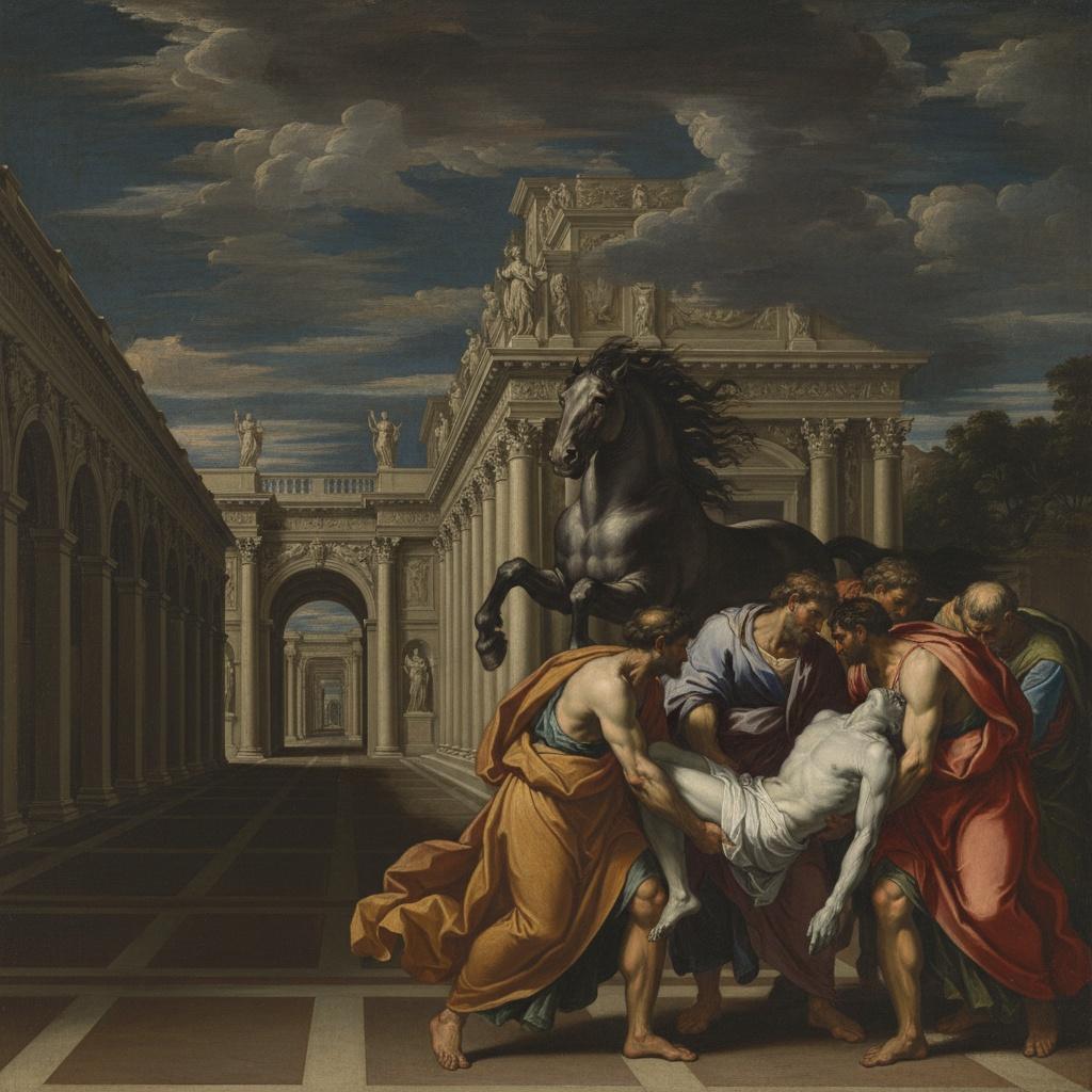 The Solemn Descent: A Study In Chiaroscuro And Devotion — Marc Duvallier