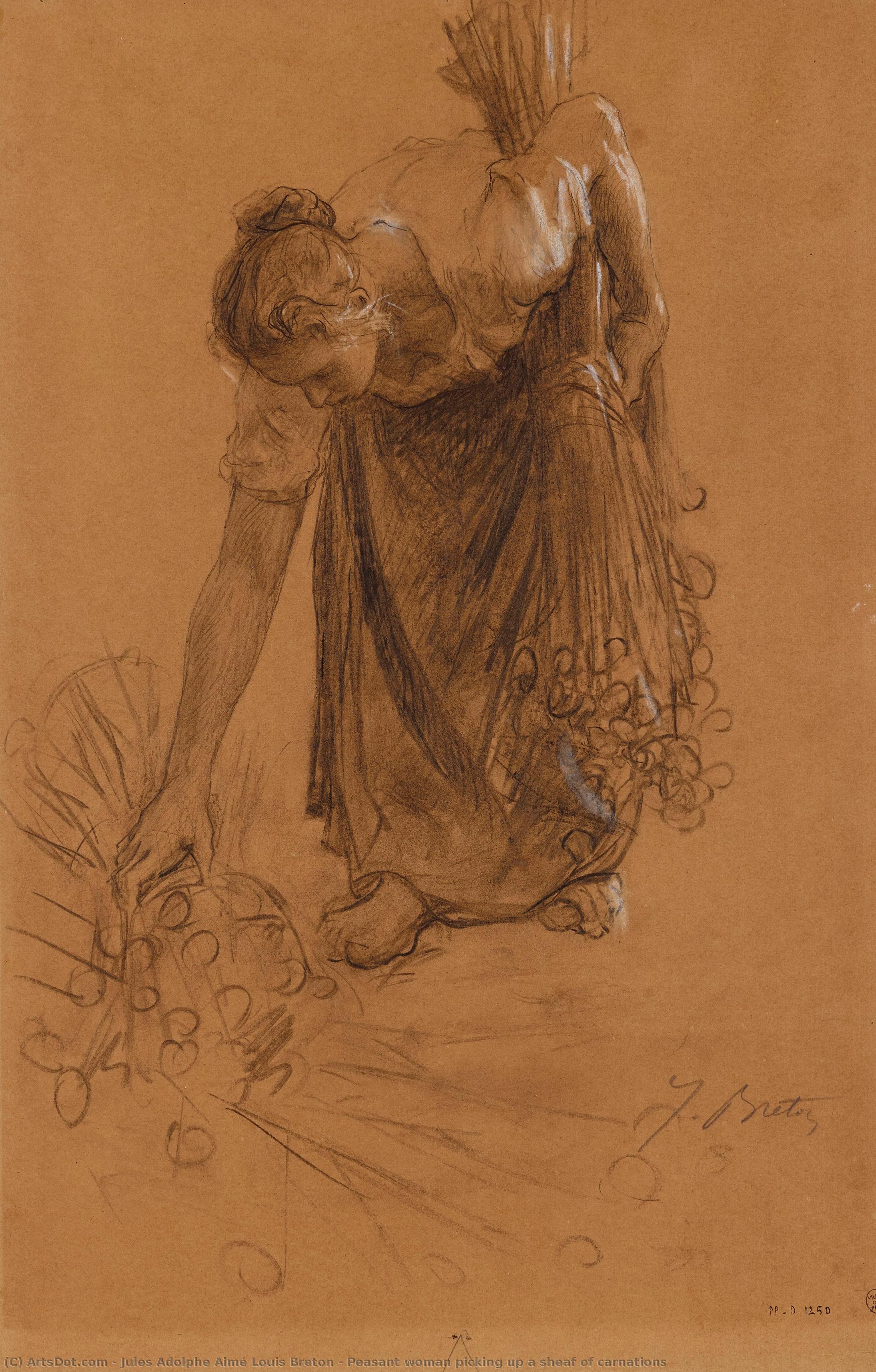 Peasant Woman Picking Up A Sheaf Of Carnations — Žil Breton
