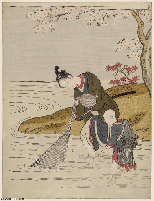 Young Man Hauling In A Fishing Net — Suzuki Harunobu