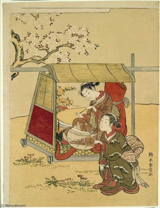A Beauty Resting In A Palanquin Beneath Cherry Blossoms — Suzuki Harunobu