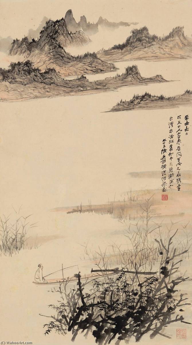Fishing On The Spring Stream — Zhang Daqian