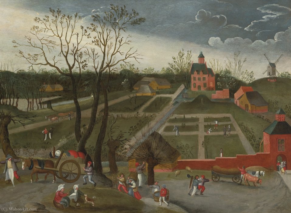Landscape With Peasants Walking Along A Road With Horse Drawn Carts — Jacob Grimmer