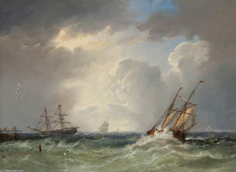 Fishing Boats At Sea Off The Coast, Storm Approaching — John Wilson Carmichael
