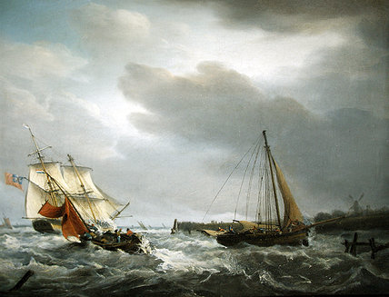A British Man Of War Passing The Mouth Of An Estuary — George Webster