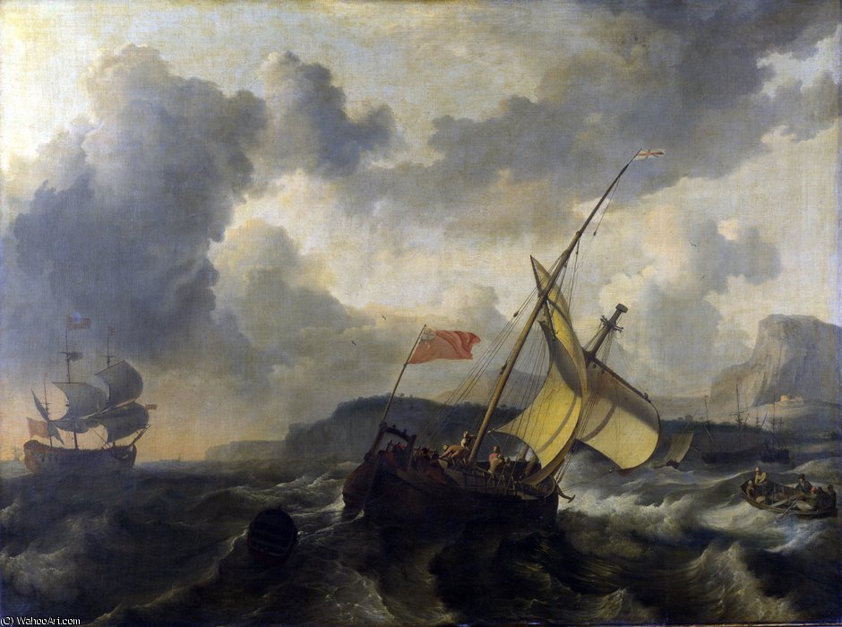 An English Vessel And A Man-of-war In A Rough Sea — Ludolf Backhuysen I