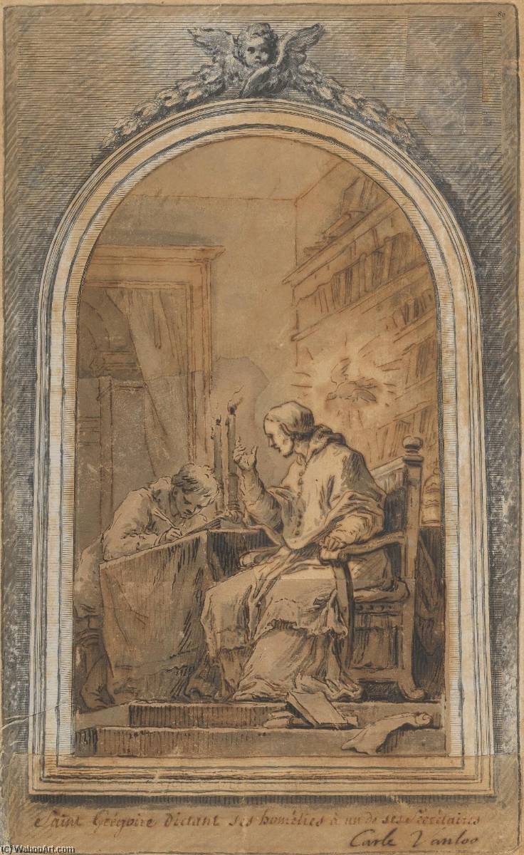 Life Of St. Gregory St. Gregory Dictating His Homilies To A Secretary — Charles-andré Van Loo