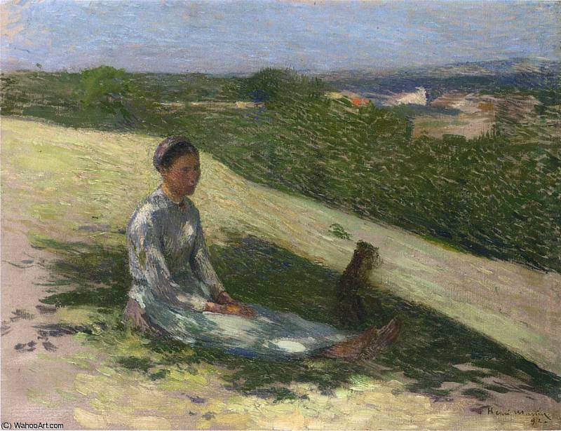 Young Peasant Girl And Her Dog — Henri Jean Guillaume Martin
