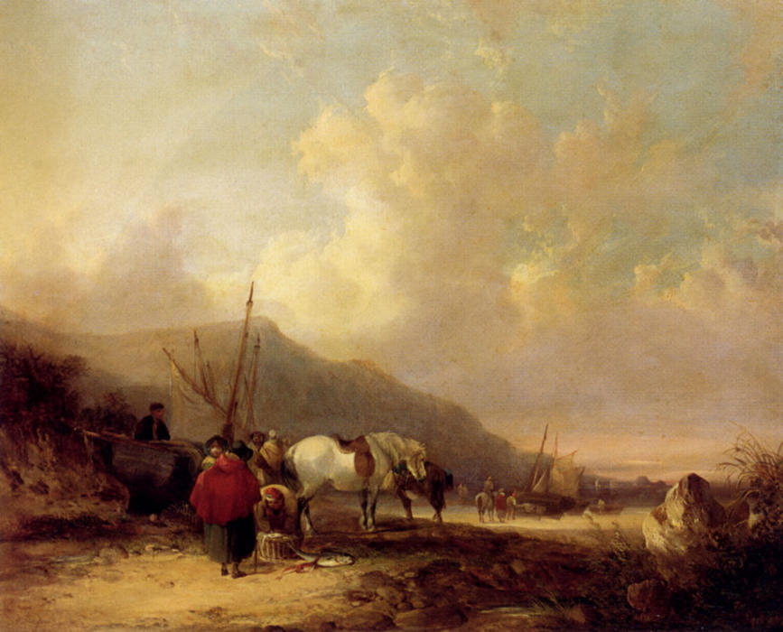 A Busy Beach Scene — William Shayer Senior