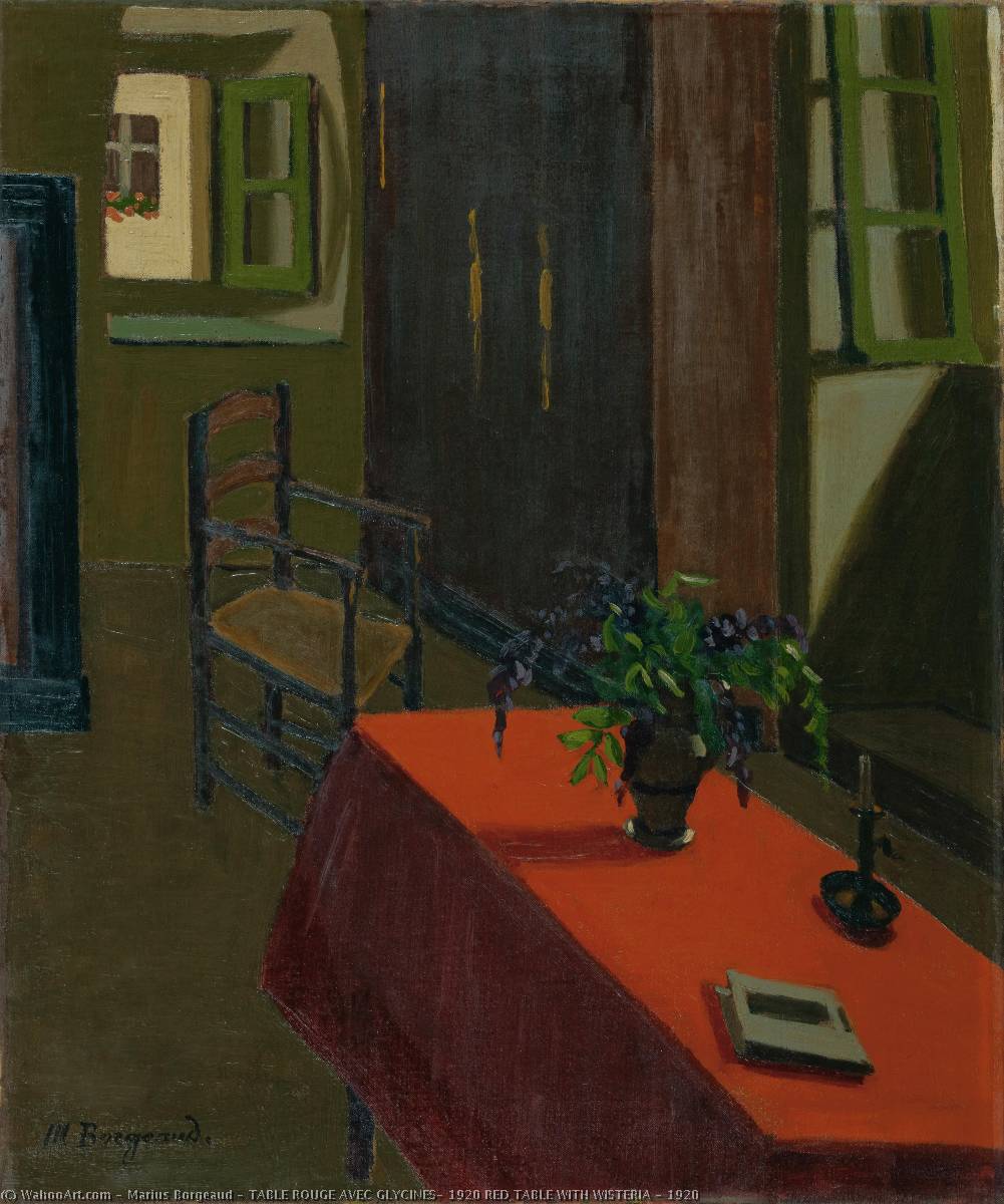 Table Rouge Avec Glycines, 1920 Red Table With Wisteria , 1920 — Marius Borgeaud