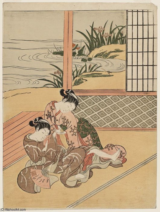 Young Women Struggling For A Fan — Suzuki Harunobu