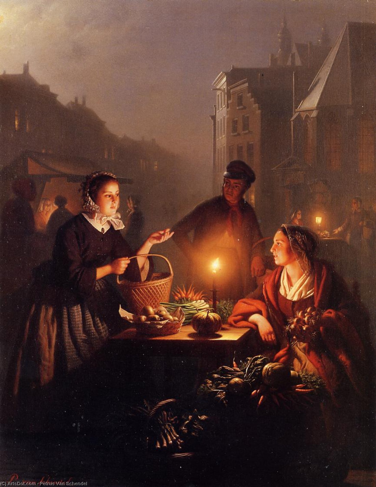 A Moonlit Vegetable Market — Petrus Van Schendel