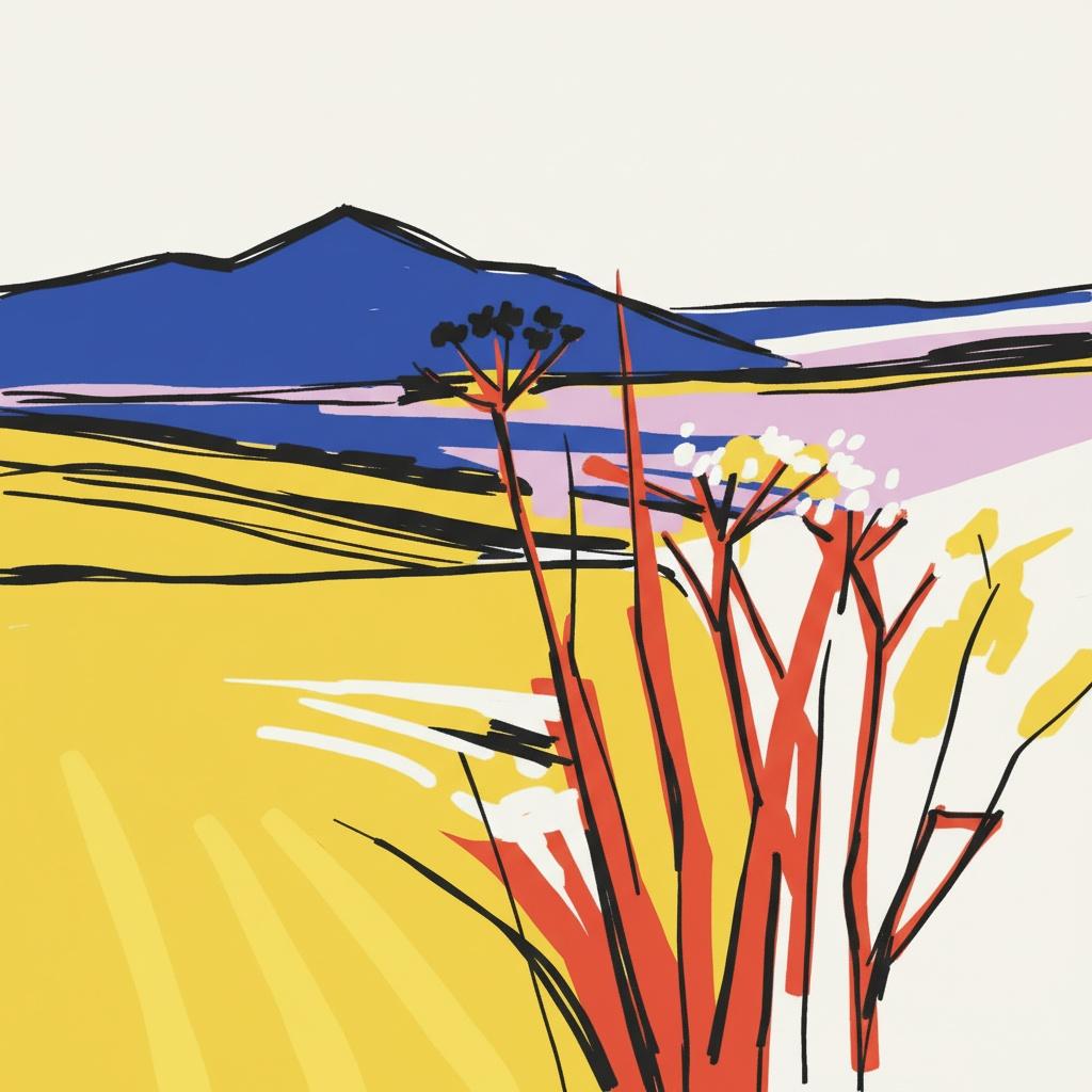 Safranfarbene Horizonte Und Die Rhythmische Silhouette Abstrahierter Botanischer Formen — Yann Lambert