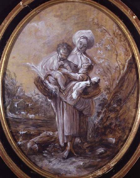 Woman With Child In Country Landscape — Jean Baptiste Huet