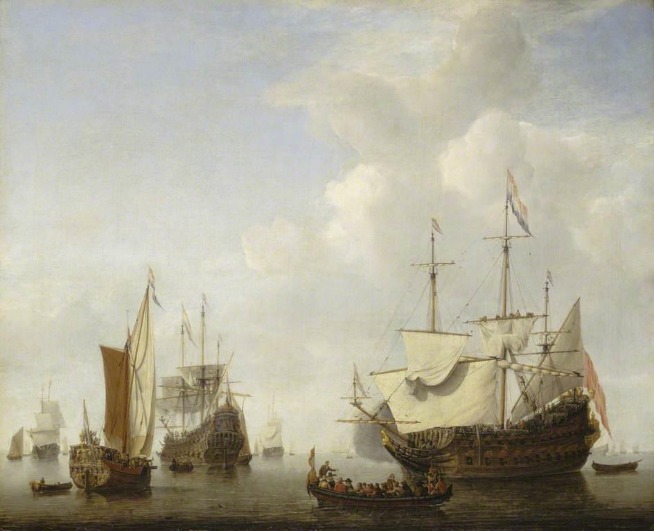 A Dutch Flagship Coming To Anchor With A States Yacht Before A Light Air — Willem Van De Velde The Younger