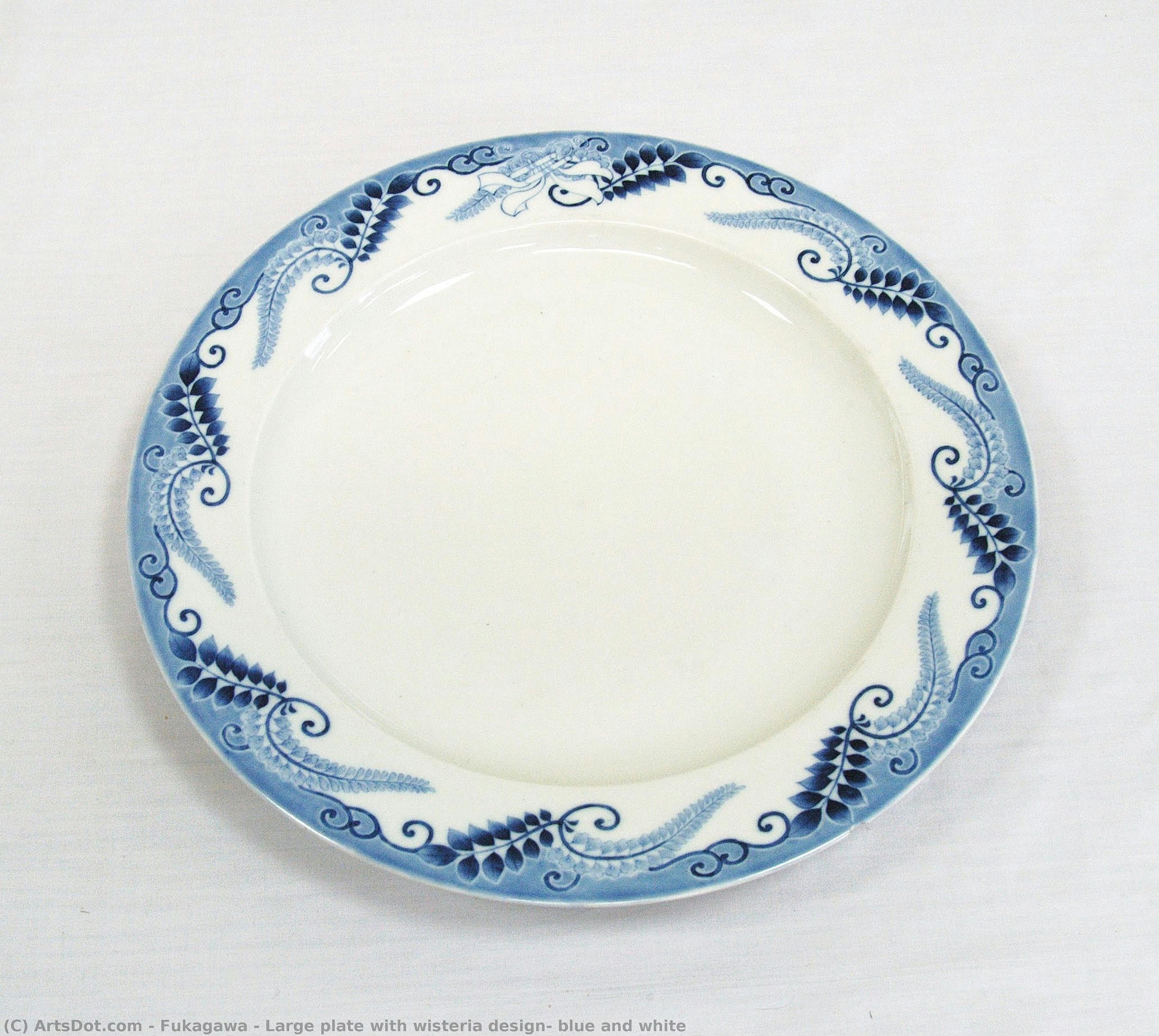 Large Plate With Wisteria Design, Blue And White — Фукагава