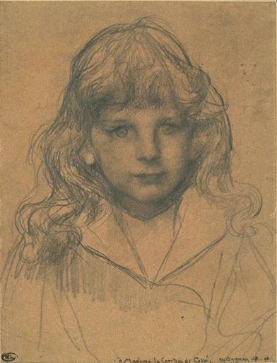 Portrait Of A Child With Long Curly Hair Falling Over Her Shoulders — Pascal-adolphe-jean Dagnan-bouveret