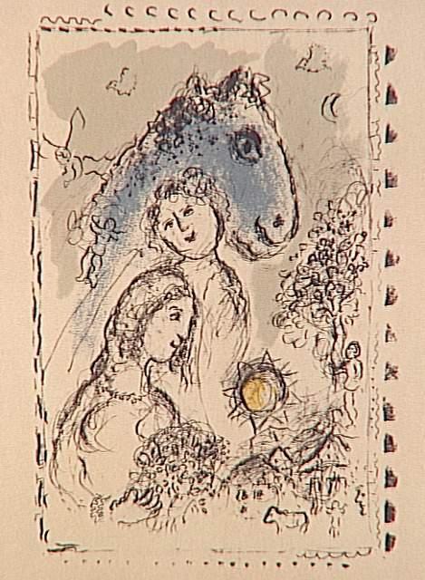 Blue Horse With The Couple — Marc Chagall