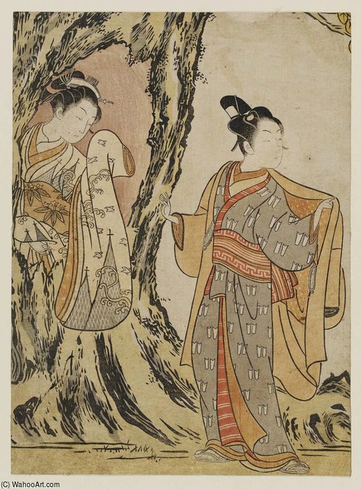 Parody Of The Story Of Yoritomo Hiding In A Tree — Suzuki Harunobu
