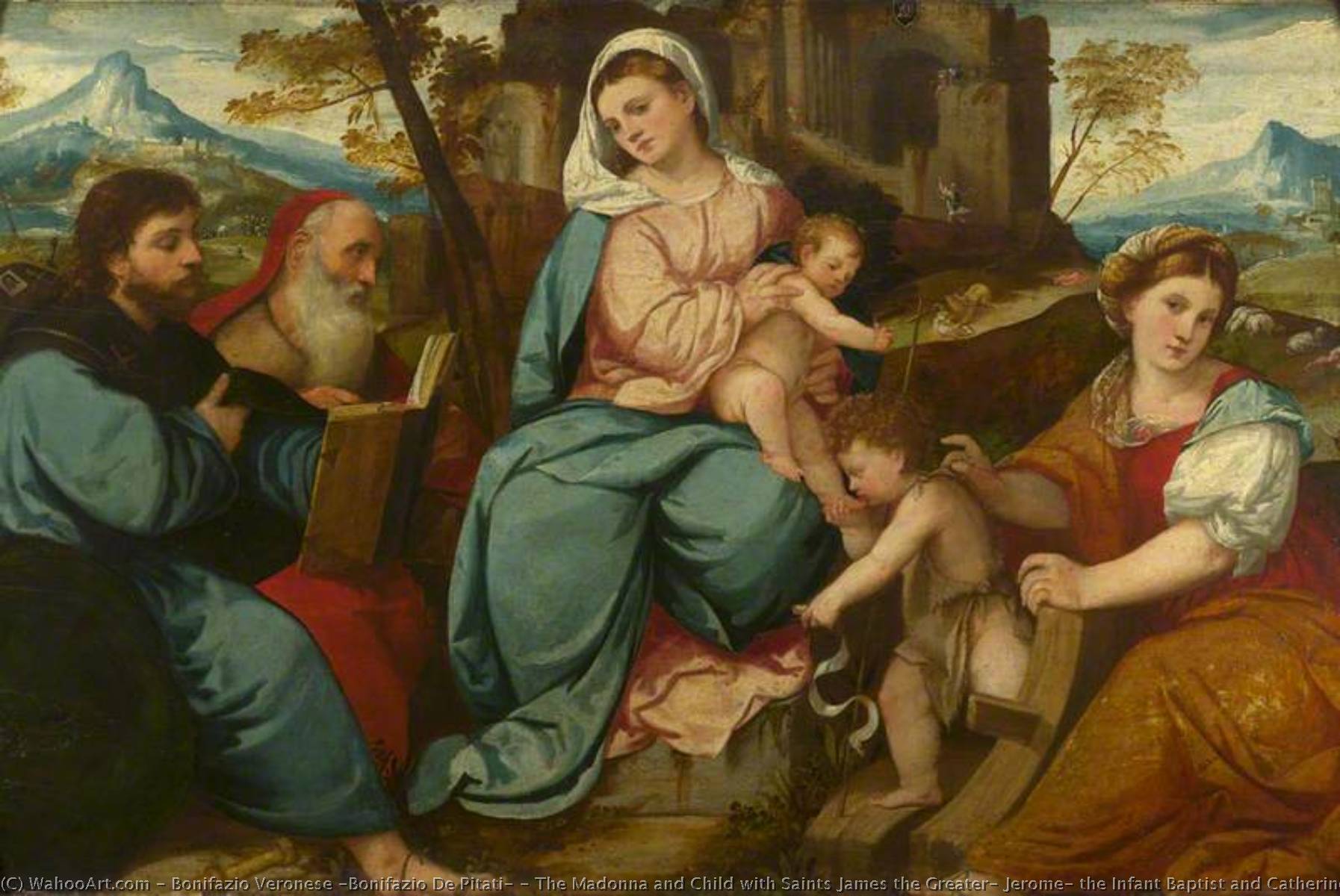 The Madonna And Child With Saints James The Greater, Jerome, The Infant Baptist And Catherine Of Alexandria — Bonifazio Veronese (bonifazio De Pitati)