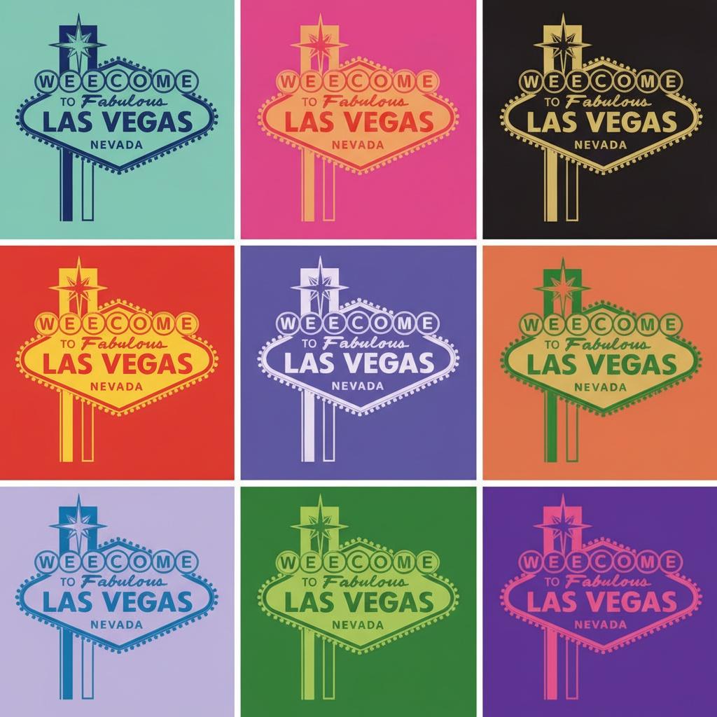 Cuadrícula De Neón De Iconos De Las Vegas En Tonos Saturados — Élise Muller