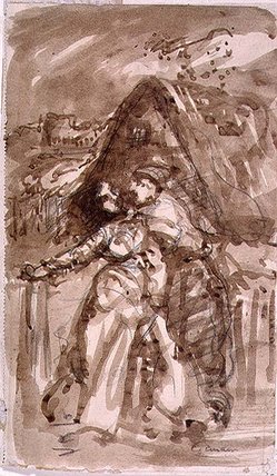 Sketch Of A Man Embracing A Woman At A Cottage Gate — William Collins