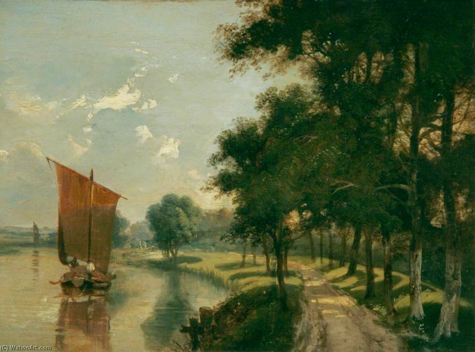 Whitlingham, Norfolk, Lane Scene With River On The Left — Miles Edmund Cotman