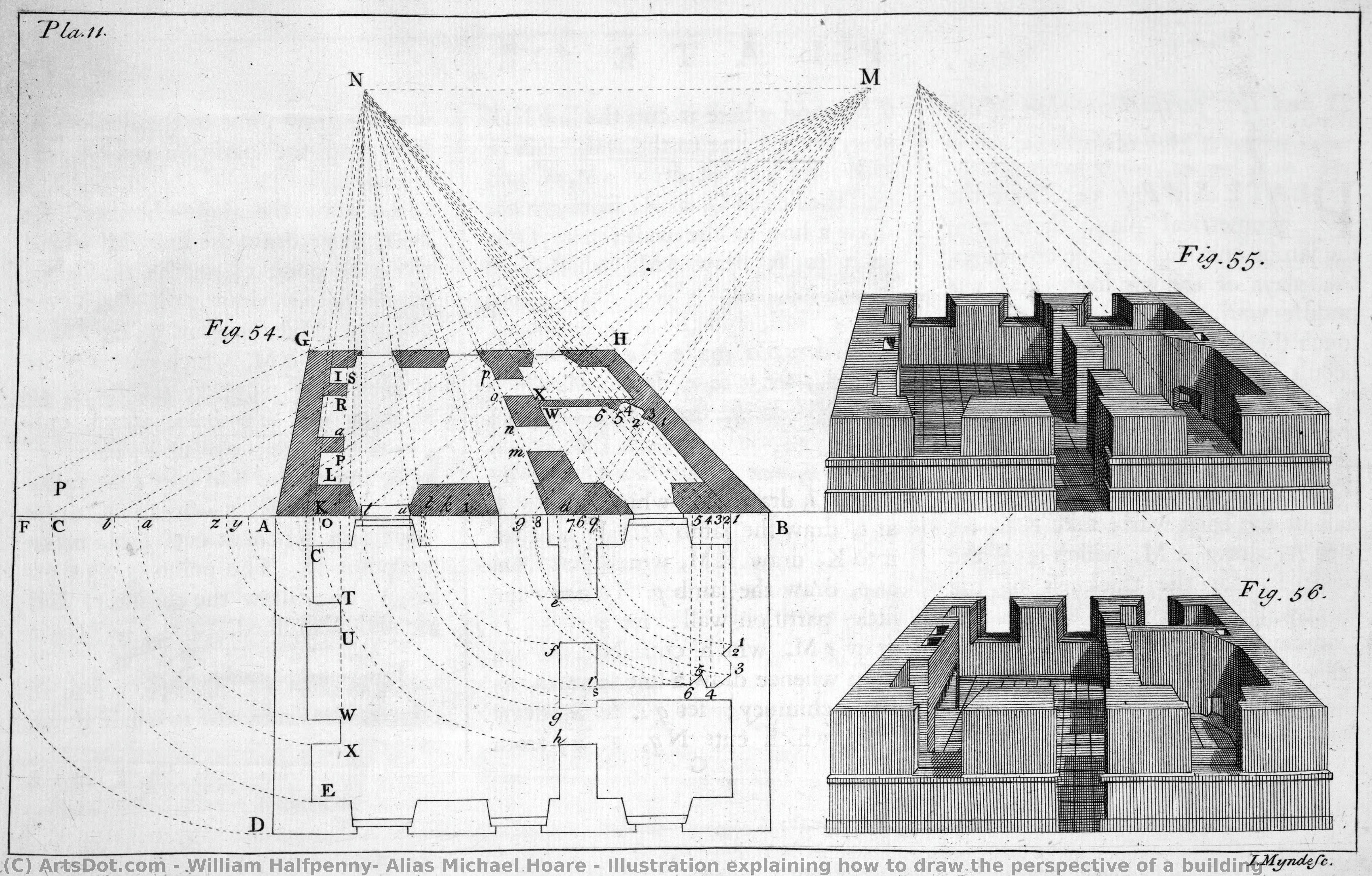 Illustration Explaining How To Draw The Perspective Of A Building — William Halfpenny, Alias Michael Hoare