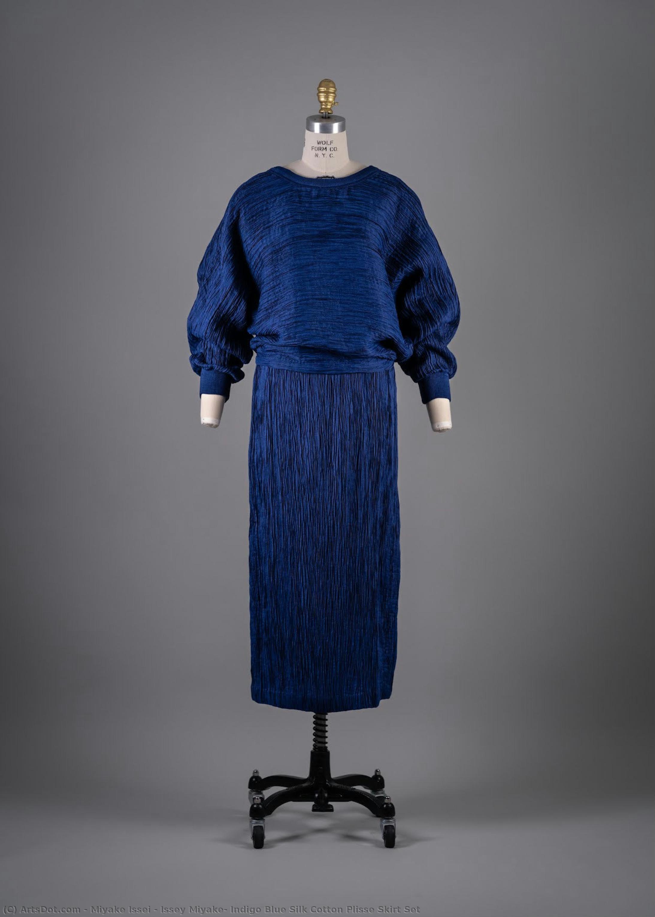 Issey Miyake, Indigo Blue Silk Cotton Plisse Skirt Set — Issey Miyake