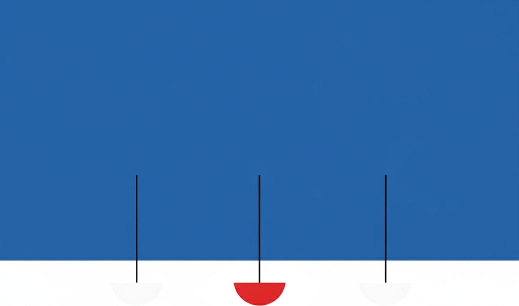 Celestial Equilibrium: A Monumental Study In Crimson Symmetry And Infinite Blue Serenity — Laurent Bernard