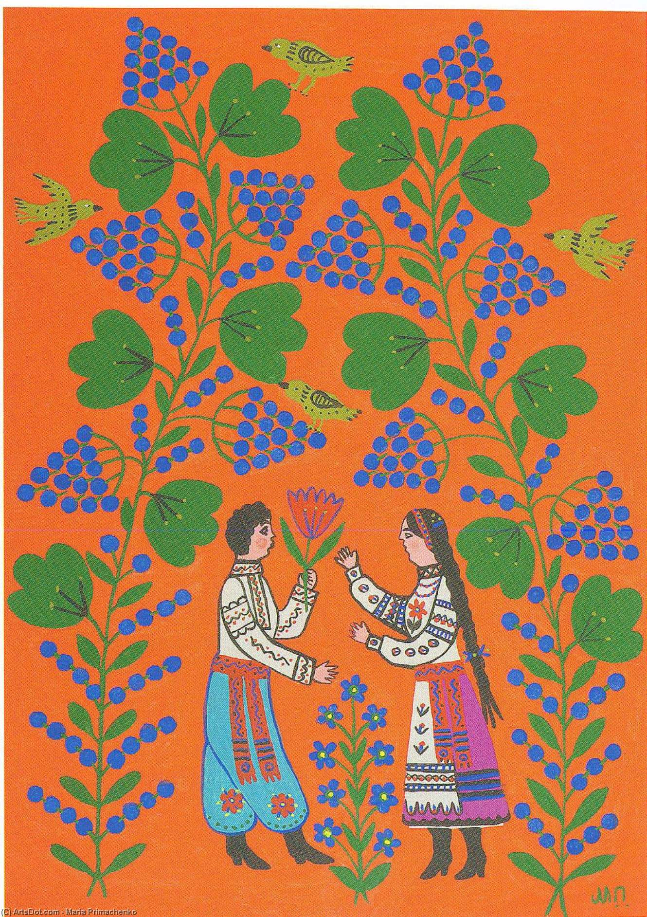 Vania Gives A Flower To Halia — Maria Primachenko