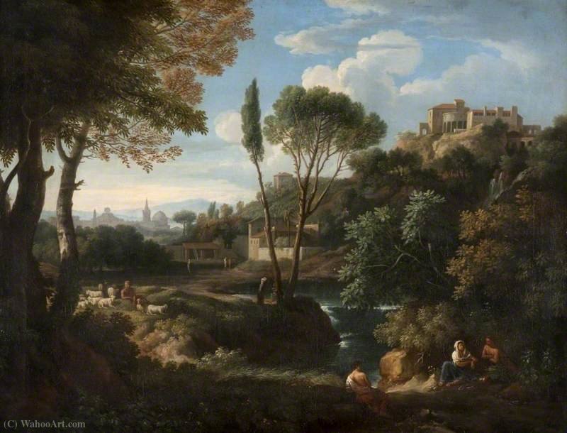 Landscape With A Waterfall And Buildings — Jan Frans Van Bloemen