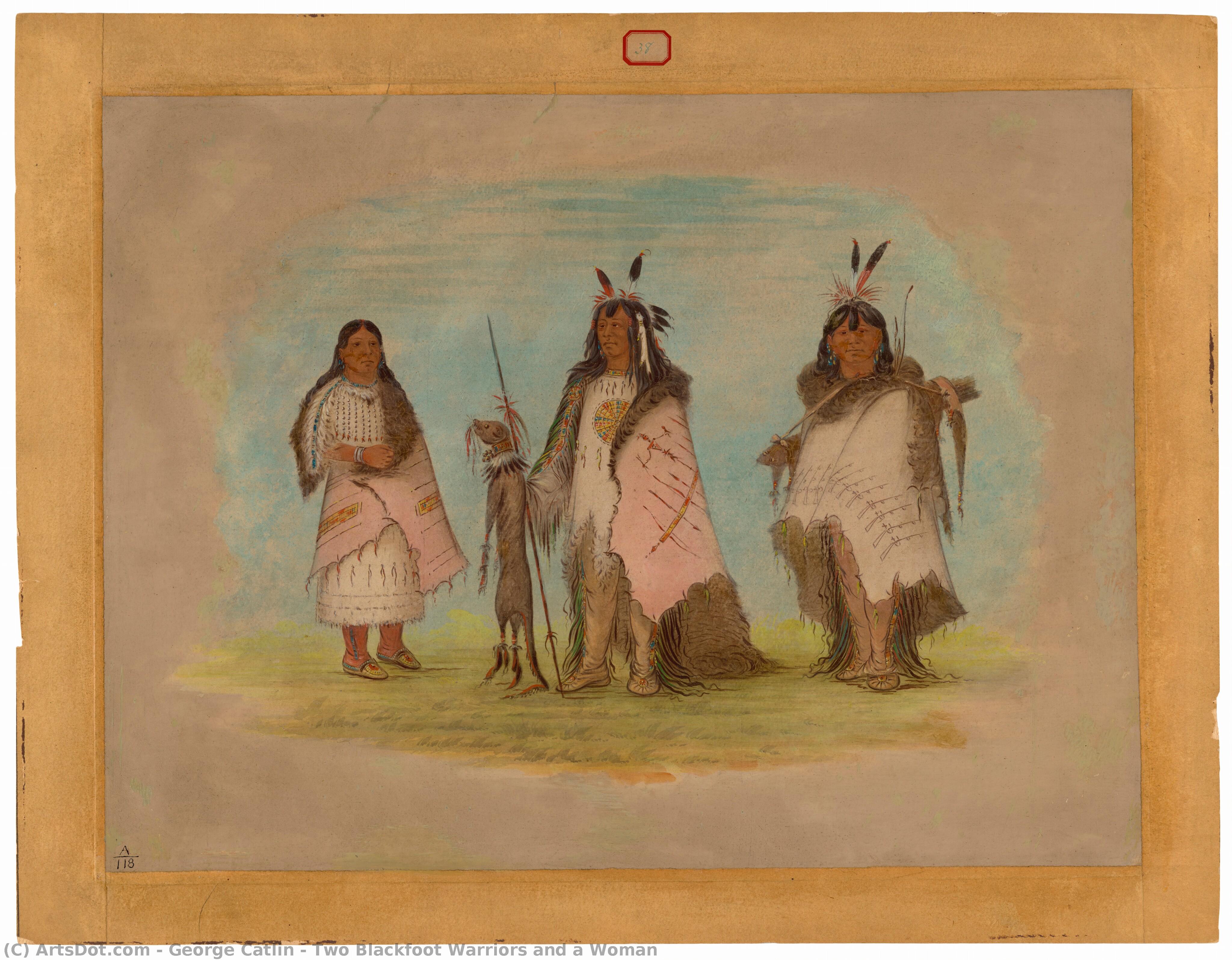 Two Blackfoot Warriors And A Woman — George Catlin