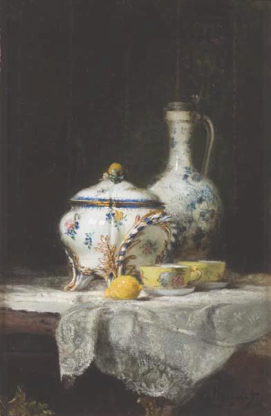 Nature Morte À La Soupière Et À La Cruche De Faïence — Denis Pierre Bergeret