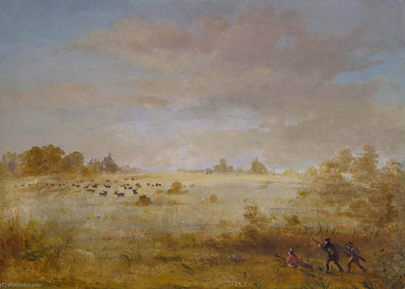 Elk Grazing On An Autumn Prairie — George Catlin