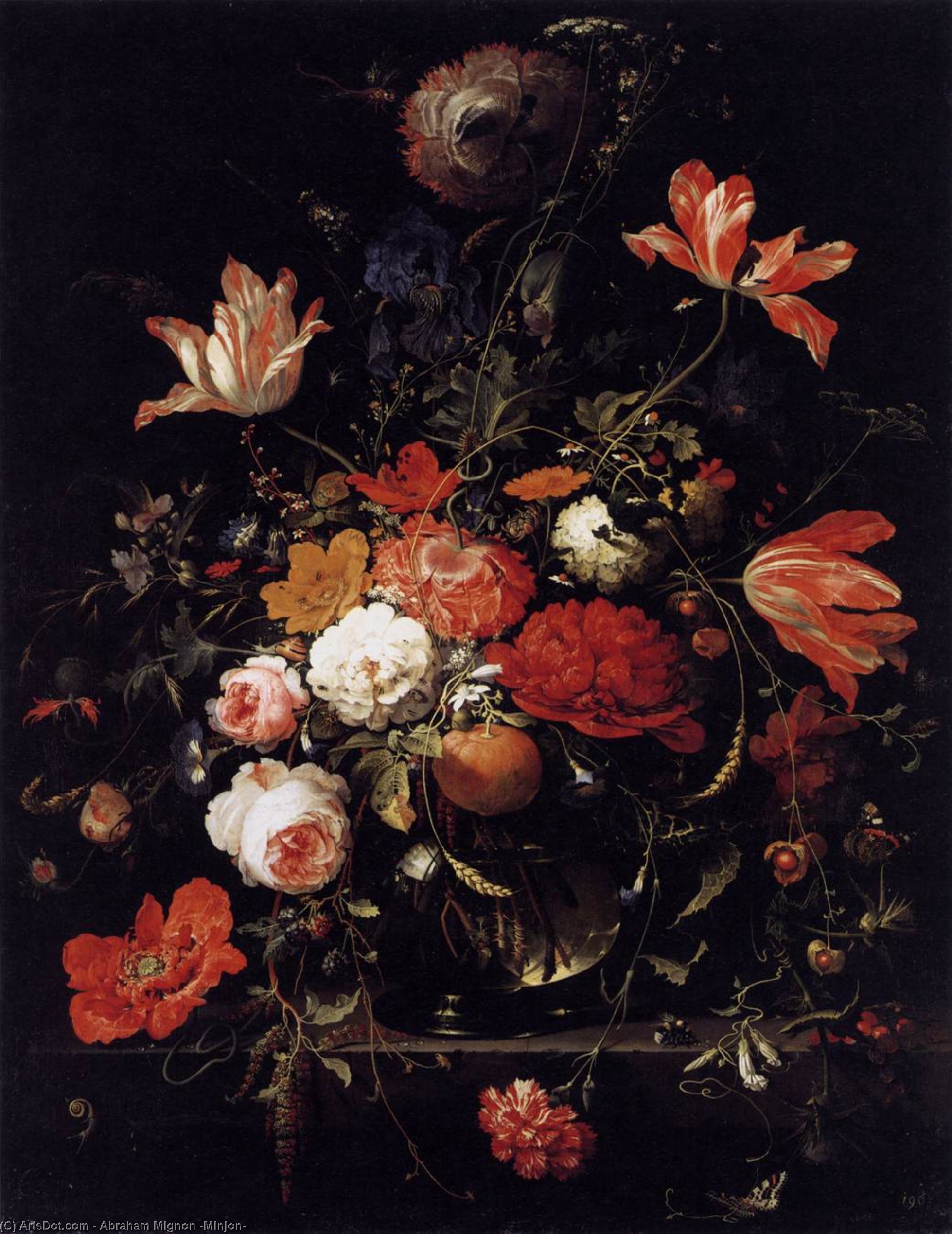 A Glass Of Flowers And An Orange Twig — Abraham Mignon