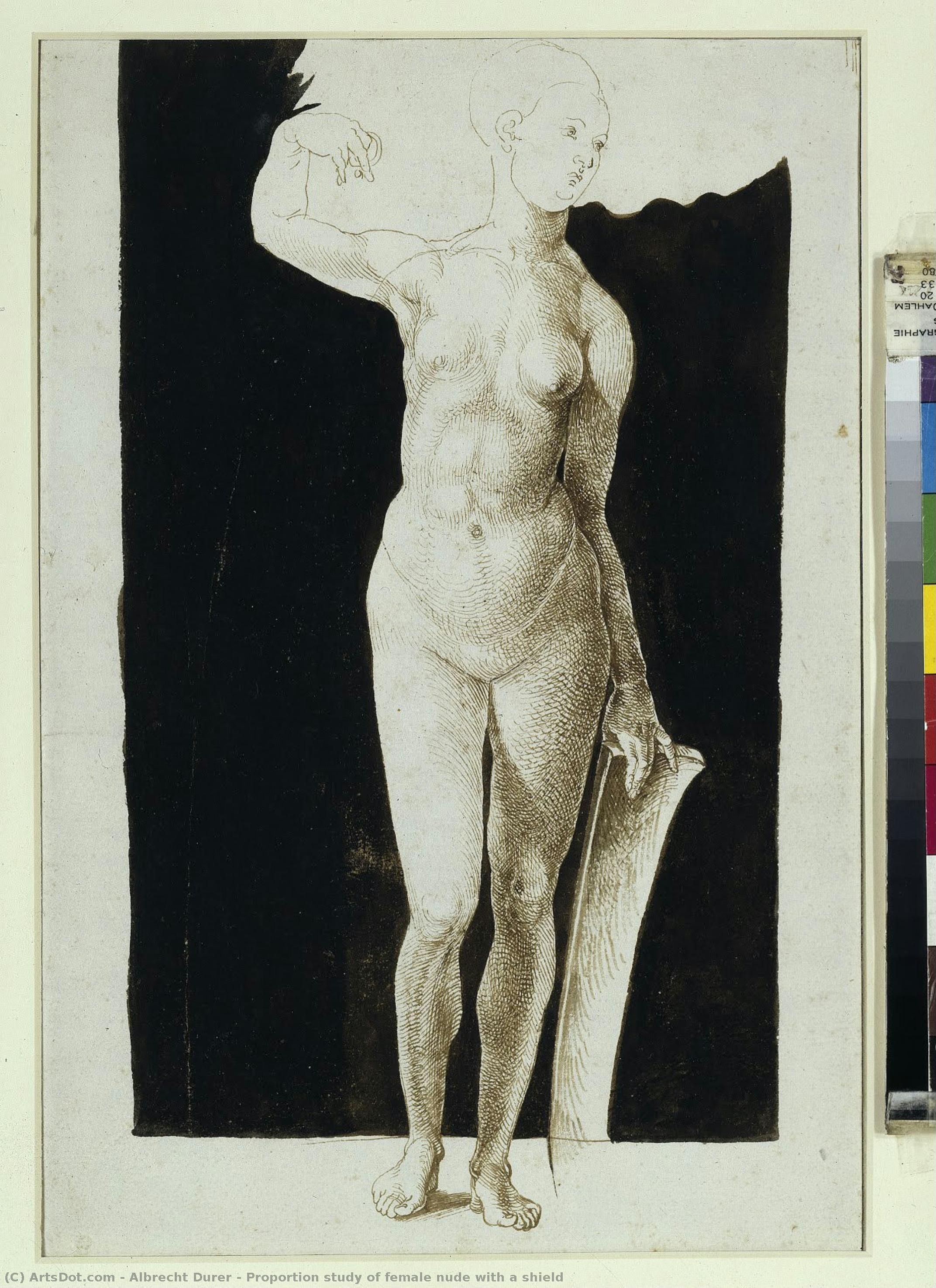 Proportion Study Of Female Nude With A Shield — Albrecht Dürer