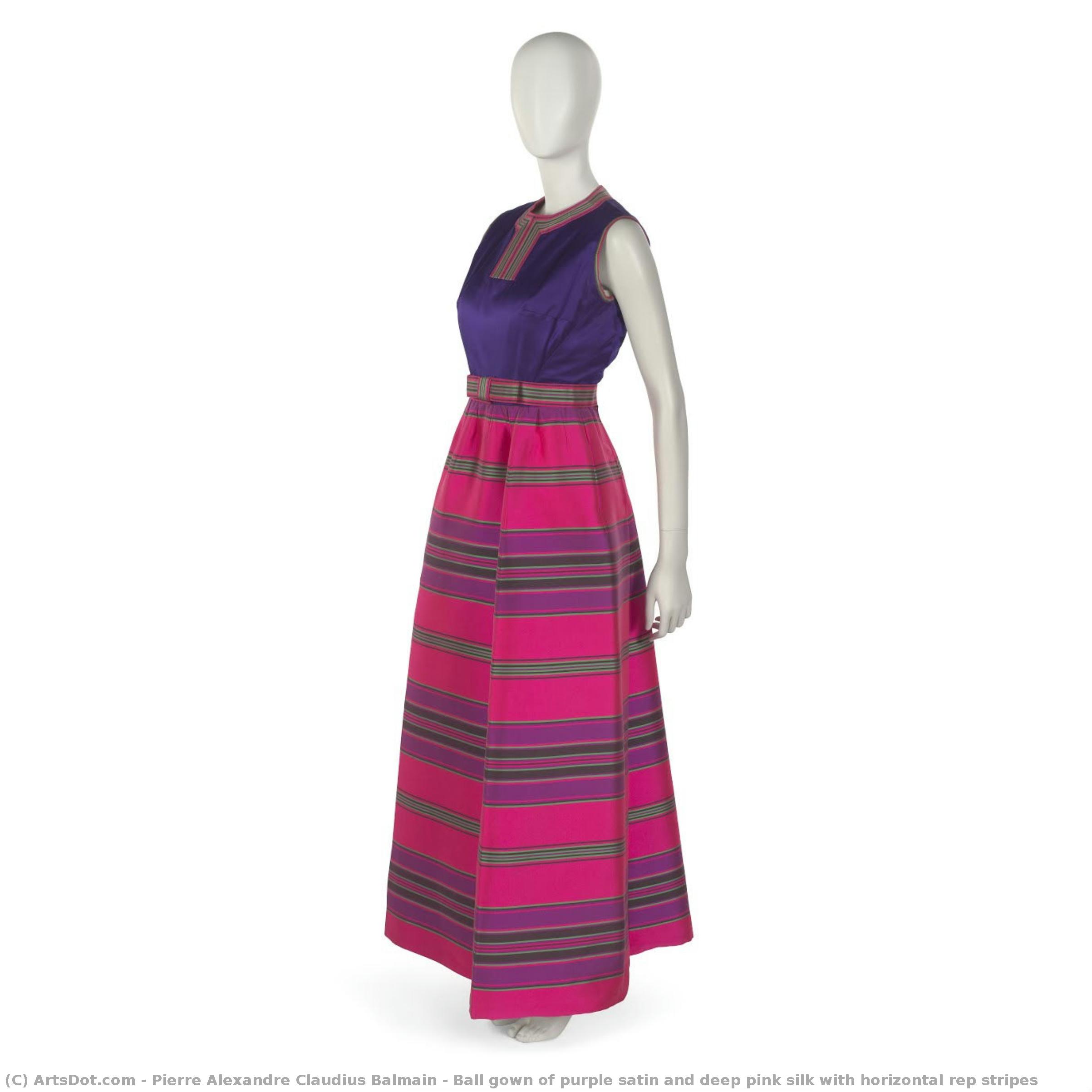 Ball Gown Of Purple Satin And Deep Pink Silk With Horizontal Rep Stripes — Pierre Balmain