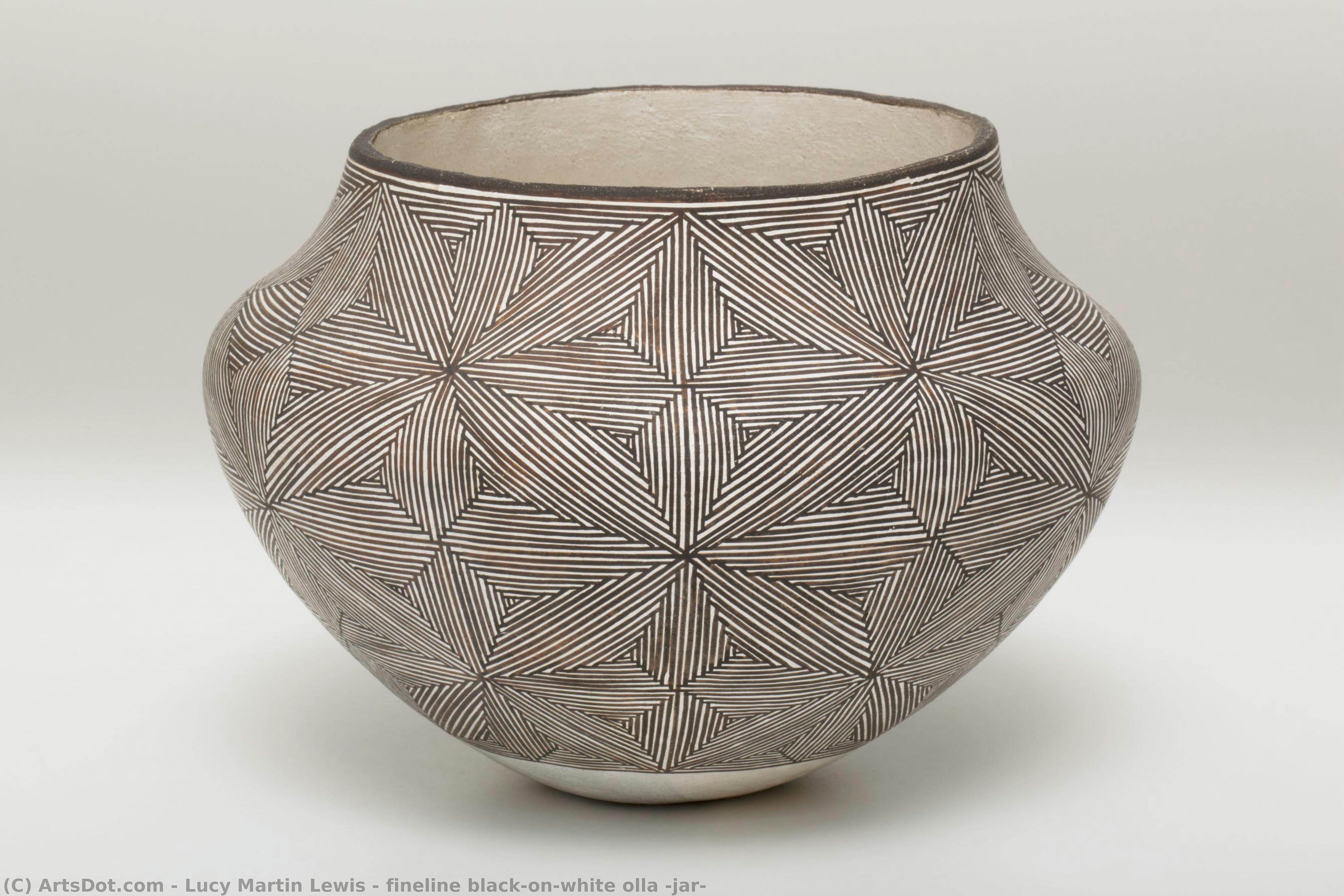 Fineline Black-on-white Olla (jar) — Lucy Martin Lewis