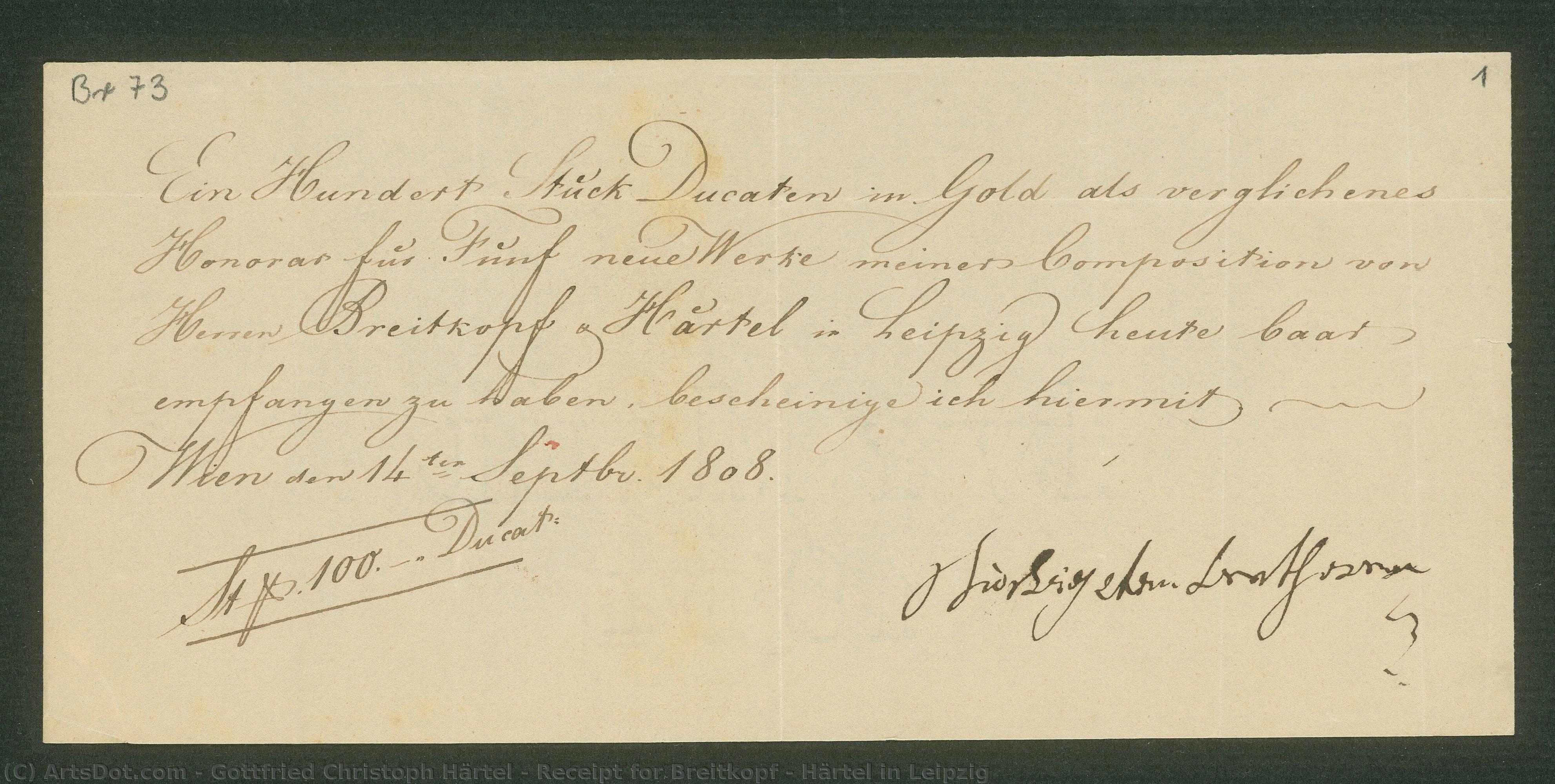 Receipt For Breitkopf & Härtel In Leipzig — Gottfried Christoph Härtel