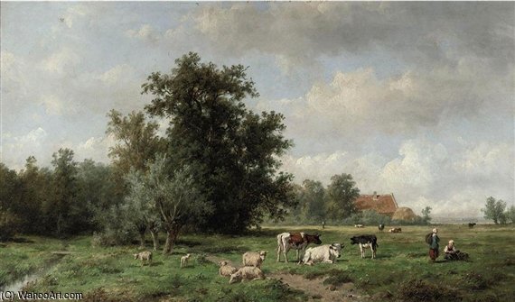 Cattle In A Summer Landscape — Anthonie Jacobus Van Wijngaerdt
