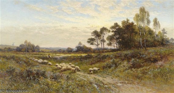 Sunlit Landscape With A Drover And Sheep — Alfred I Glendening