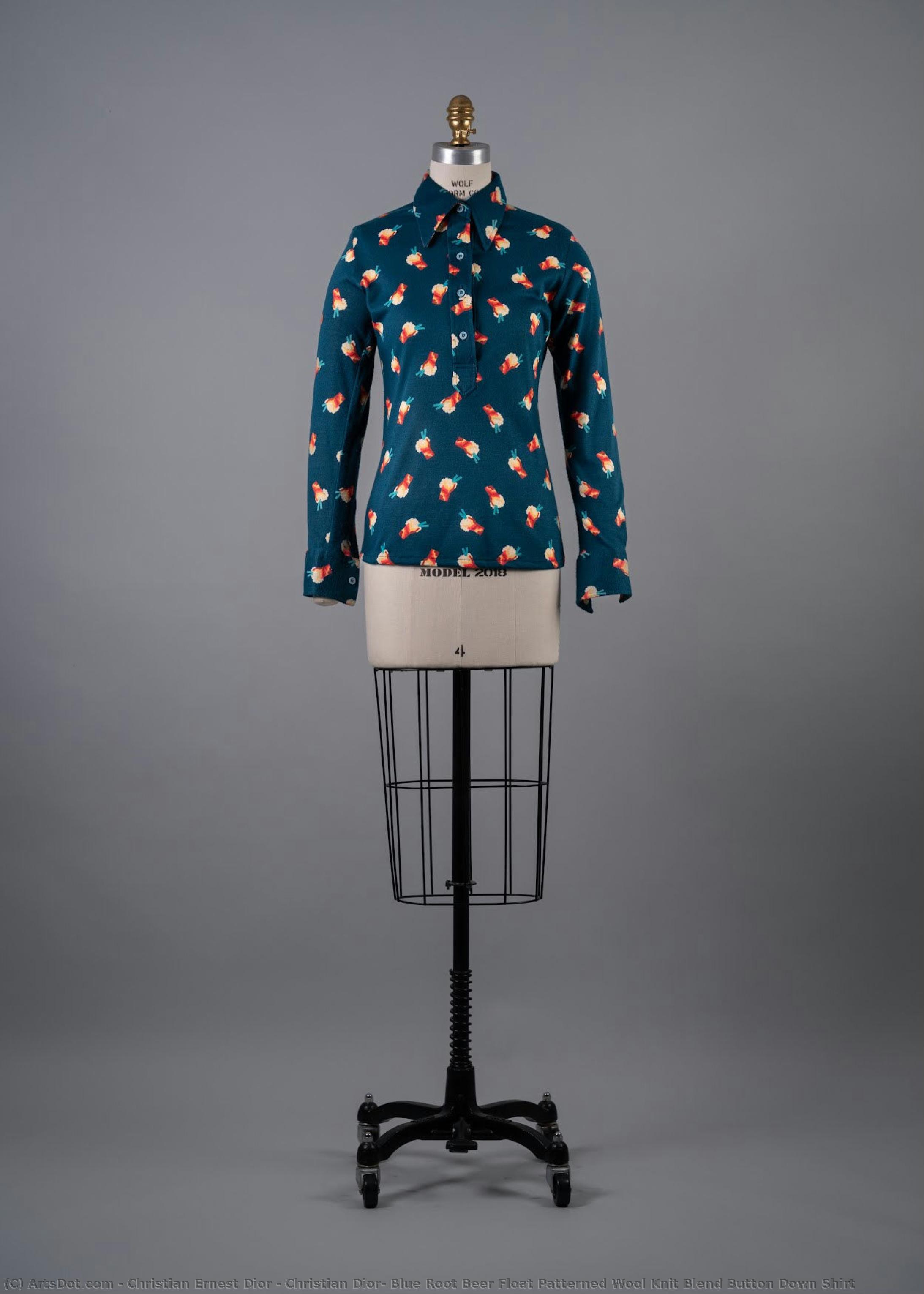 Christian Dior, Blue Root Beer Float Patterned Wool Knit Blend Button Down Shirt — Christian Ernest Dior