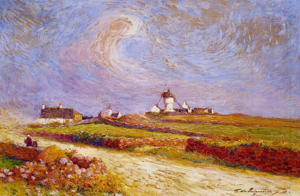 Countryside With Windmill, Near Batz — Ferdinand Du Puigaudeau