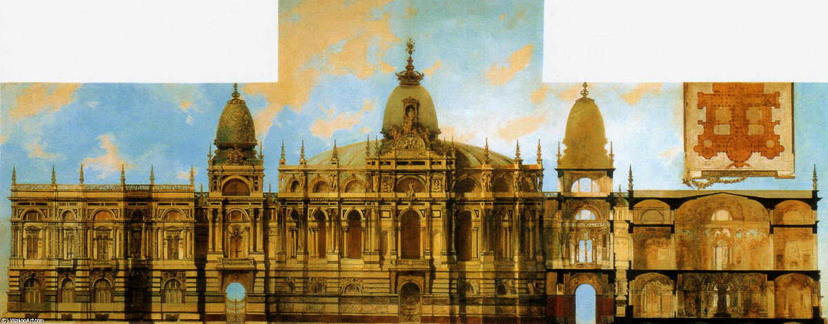 Entwürfe Für Einen Palast, Rückseit Und (aufgeklebter) Grundriss — Hans Makart