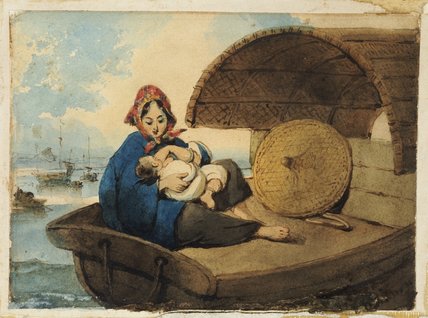 A Tanka Woman With Her Child On A Boat — George Chinnery