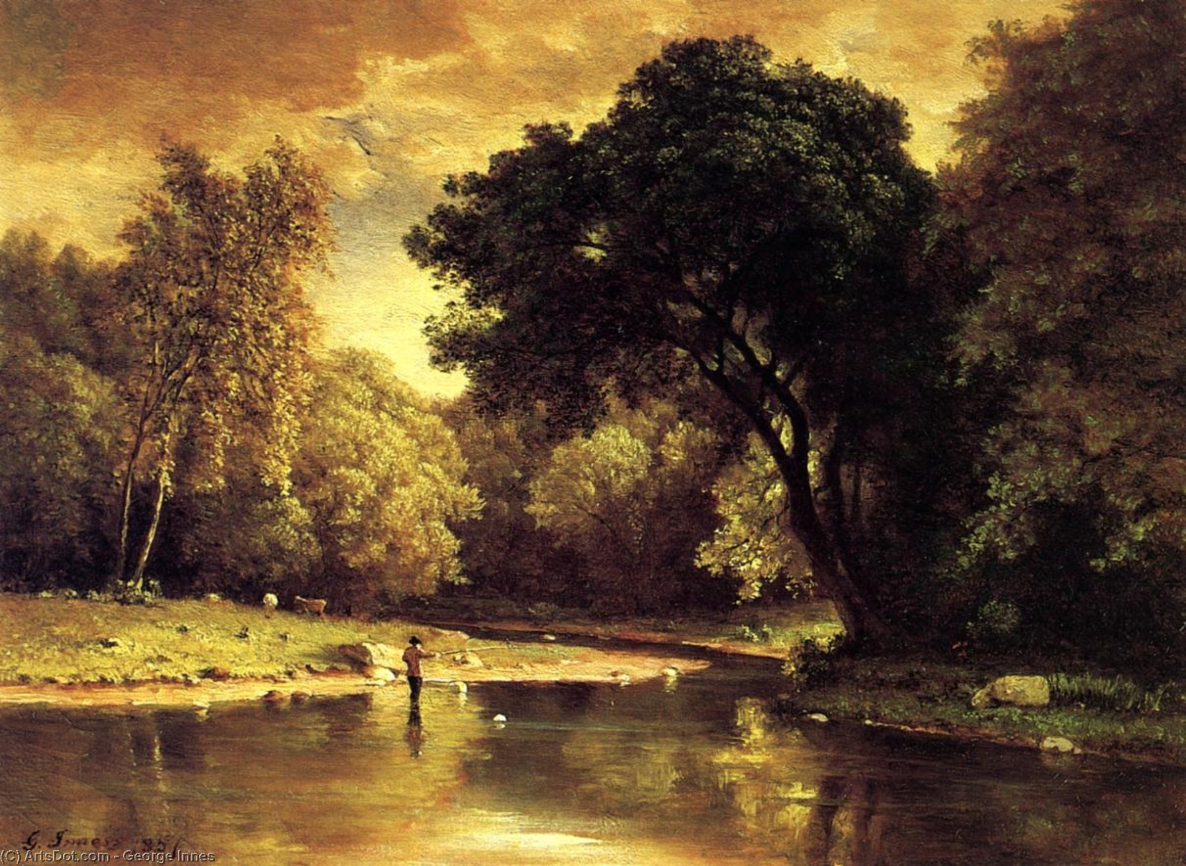 Fisherman In A Stream — George Inness
