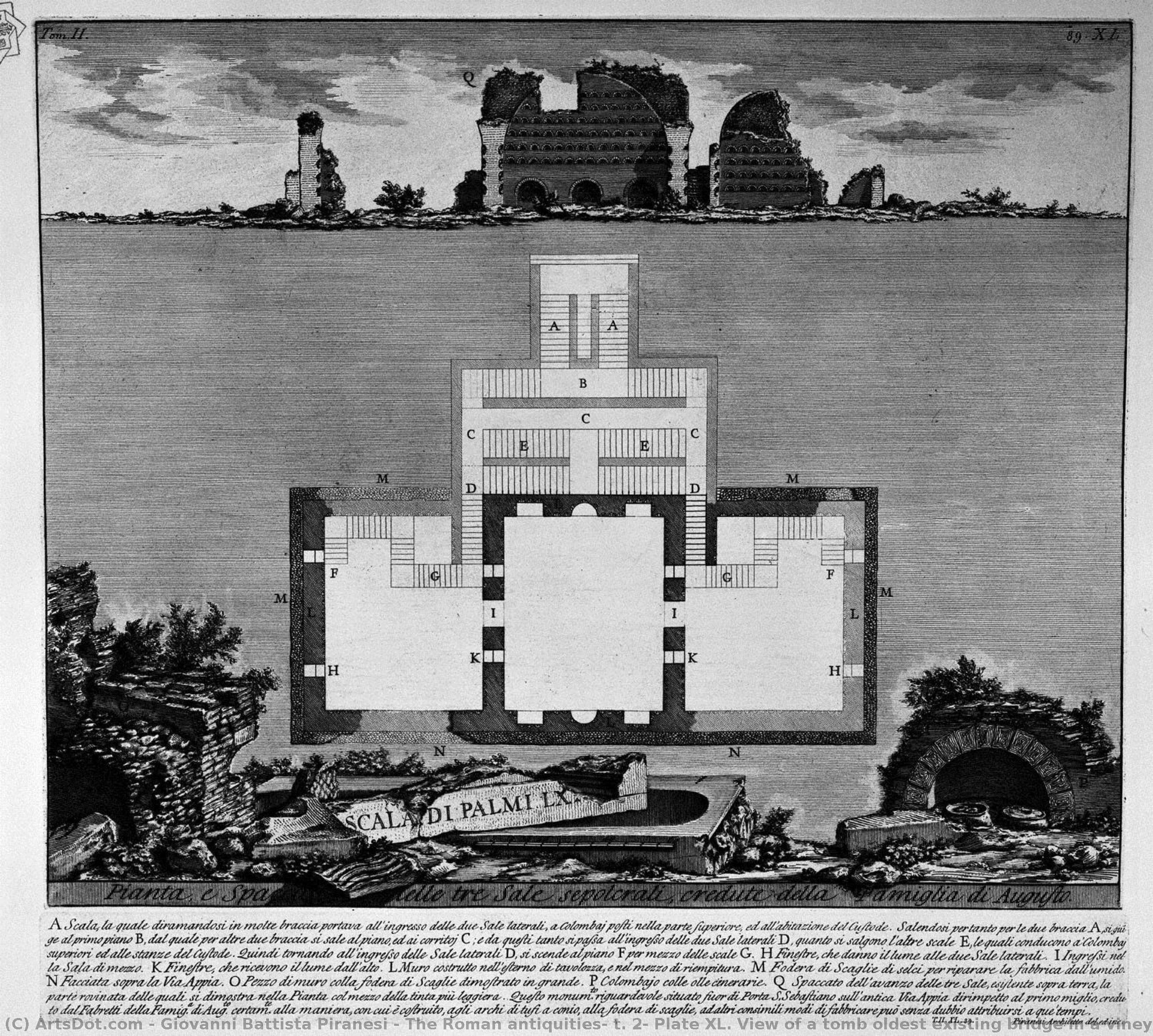 The Roman Antiquities, T. 2, Plate Xl. View Of A Tomb Oldest Existing Bridge In A Vineyard Near Lugano. — Giovanni Battista Piranesi