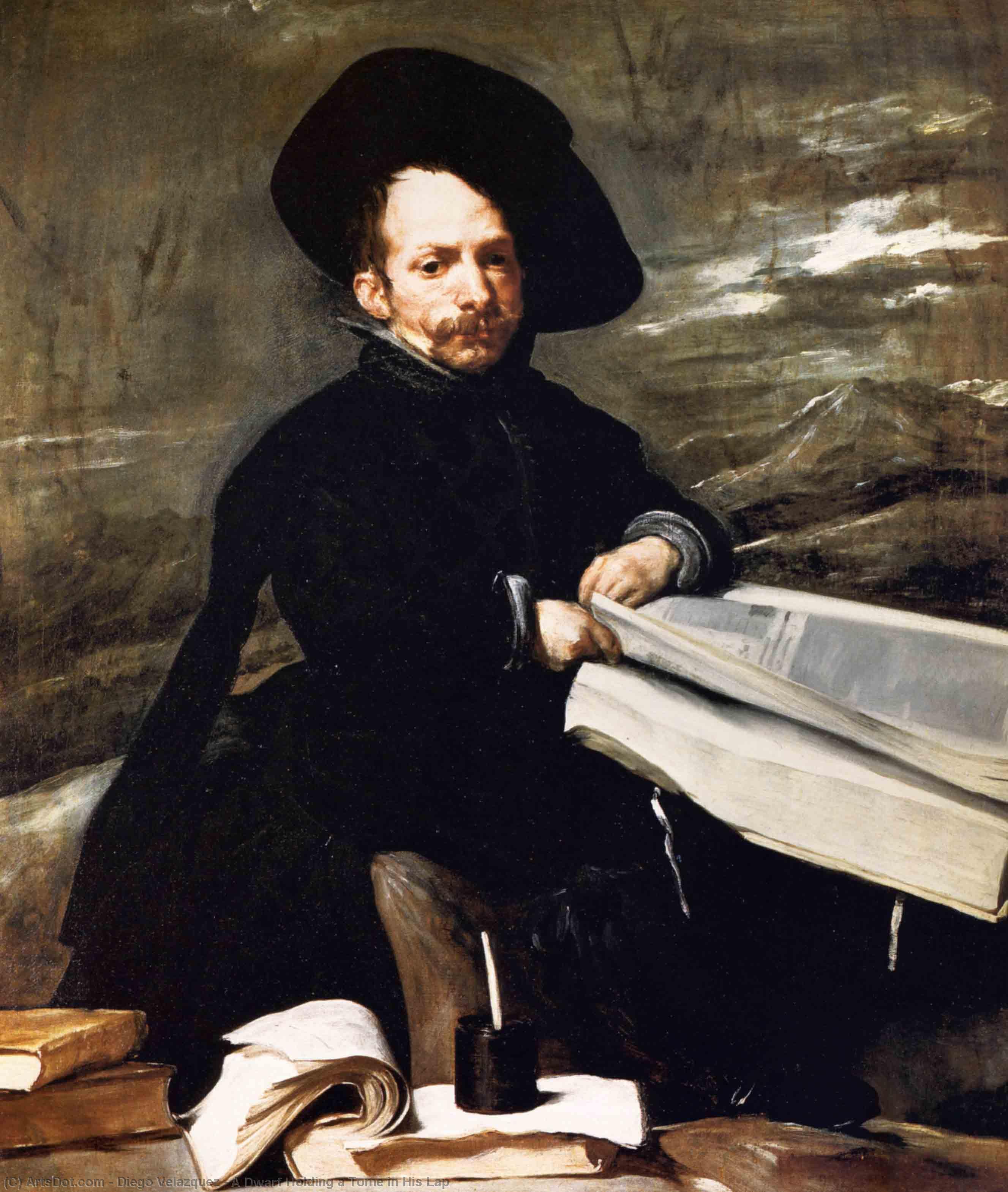 A Dwarf Holding A Tome In His Lap — Diego Velázquez