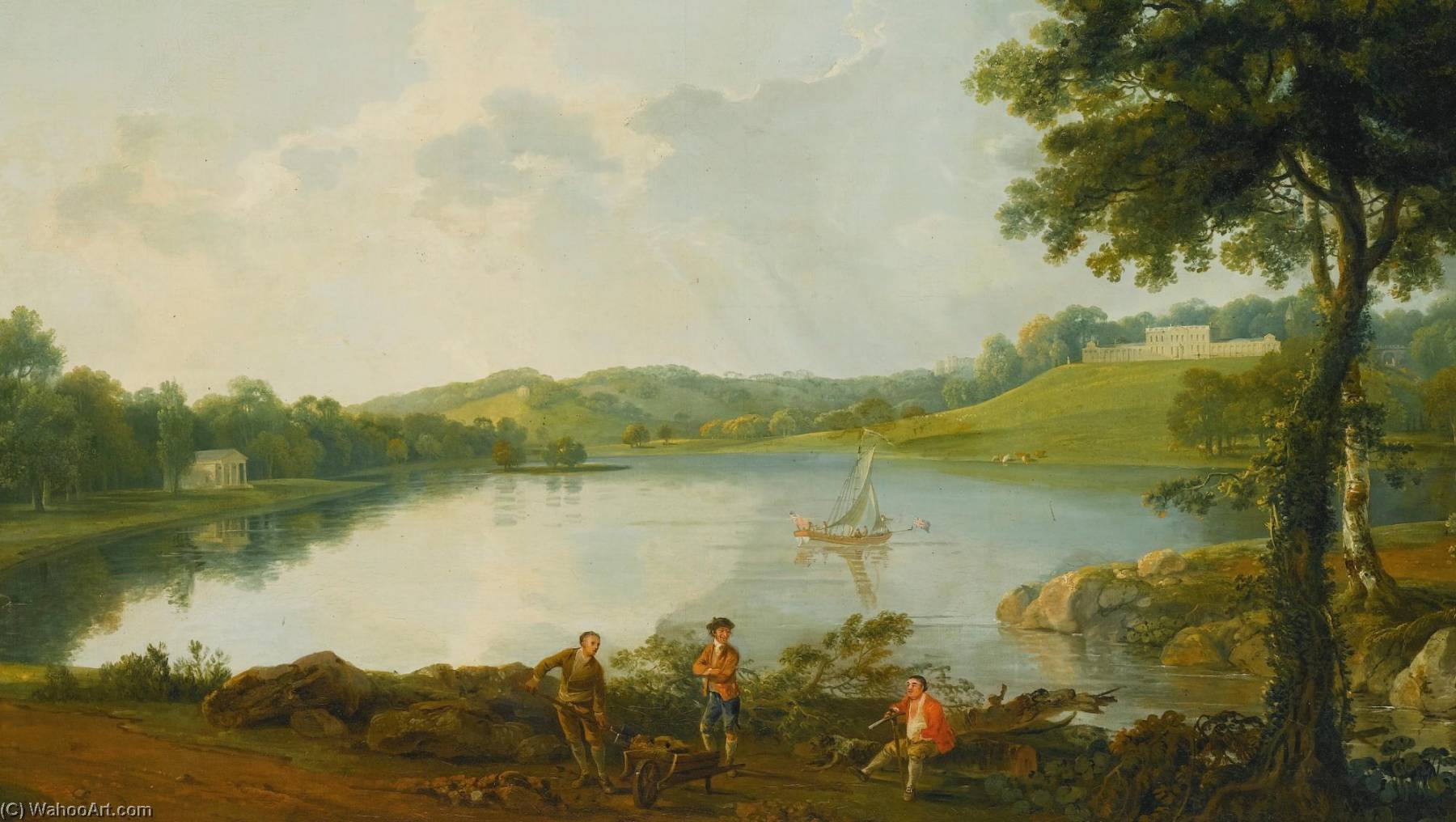 Prospect Of Gatton Park, Surrey, From The Lake, With Rustics In The Foreground — George Barret The Elder
