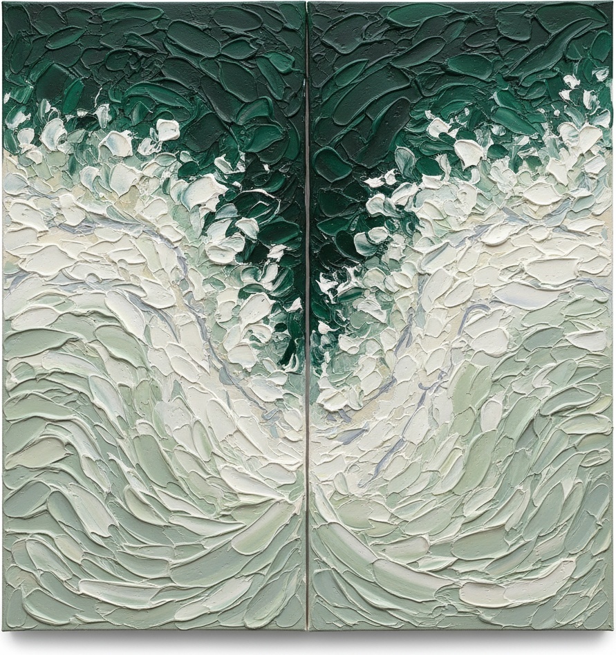 Emerging Verdant Shadows: A Monumental Study In Sculptural Forest Impasto And Light — David Moreau